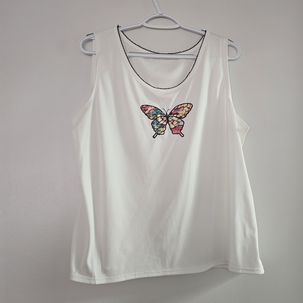 White Butterfly Beaded Embroidered Women's Tank Top Whimsigoth Cottagecore Y2K